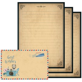 Lined Vintage Stationary Paper, 7.3 x 10.2 Inch Old Fashion Stationary Paper and Envelopes Set, 48 Sheets + 24 Envelopes Letter Writing Stationery Set for All Occasion