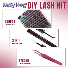 MayHug Cluster Lashes Kit 30D Natural Wispy 9-16mm Lashes 280Pcs Individual Eyelashes D Curl Cluster Lashes DIY Lash Extensions at Home(30D Kit)