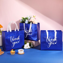 SilTriangle 50 Pcs Thank You Gift Bags with Handles Bulk Thank You Non Woven Bags Reusable Gift handbags Bridesmaid Souvenir Goodie handbags for Wedding Shopping(11 x 12 x 5 Inch,Royal Blue)