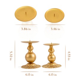 Metal Gold Decorative Candle Holder Pillar Candles Candle Stand, Set of 2 Candlestick Holder for Fireplace, Living or Dining Room Table (Golden Color)