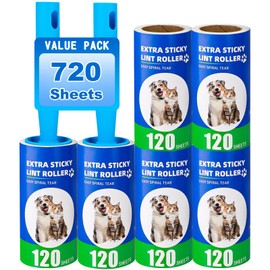 Lint Rollers for Pet Hair Extra Sticky, 720 Sheets Mega Value Set Pet Lint Remover for Clothes, Furniture, Carpet, Dog and Cat Lint Remover (6 Rolls /120 Tear +2 Handles)
