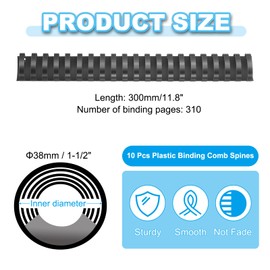 PATIKIL 38mm (1-1/2") Plastic Binding Combs, 10 Pcs 21 Rings Comb Binding Spines 310 Sheet Capacity Letter Size for Binding Paper Sheets Notebook Calendar Picture Album, Black
