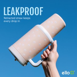 Ello Oasis 24 oz Tumbler with Handle & Retracting Straw | Reusable Insulated Stainless Steel Cup 100% Leakproof, Gifts for Teens Women Men | Keeps cold for 24 Hours, Cup Holder Friendly, Cream Tonal