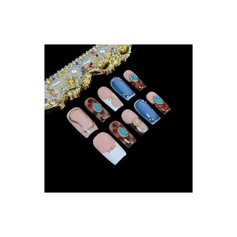 Uñas postizas acrílicas reutilizables hechas a mano con punta francesa