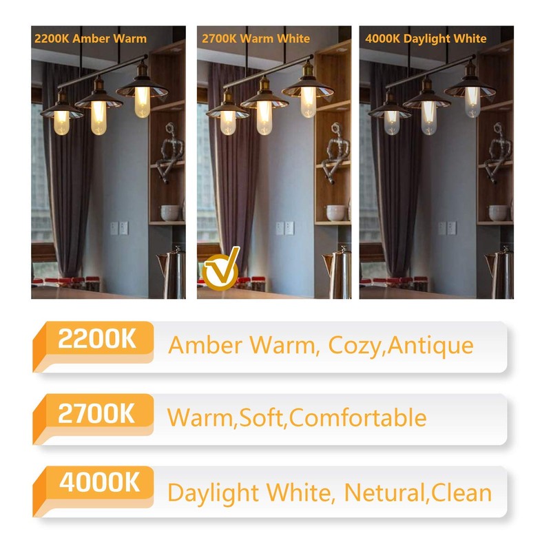 T10 Edison LED Tube Bulbs - Warm White, 2700K, Dimmable