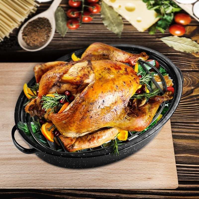 DIMESHY Roasting Rack, Black with Integrated Feet, Enamel Finished, Nonstick,