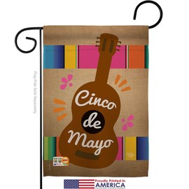 Ornament Collection GS192062-P3-02 Celebrate Guitarron Cinco De Mayo Country & Primitive Southwest Impressions Decorative Vertical 13" x 18.5" Garden Flag Set Metal Wall Hanger Hardware