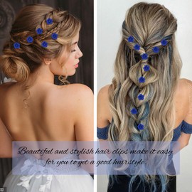 YISSION 40 Pcs Mini Rose Flower Hair Clips Cute Floral Hair Pins Small Rose Hair Clip Wedding Royal Blue Flower Hair Barrettes Bridal Hair Accessories for Girls Women