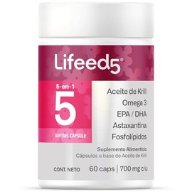 LIFEED Aceite de Krill Antrtico 500 mg con Astaxantina  Omega 3 EPA y DHA  60 Cpsulas para 2 meses  Lifeed5 Krill Oil                                 