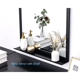 Chende 29" x 39" Large Living Room Mirror with Shelf, Black Decorative Mirror for Wall Decor, Elegant Mirror with Metal Frame for Dining Room
