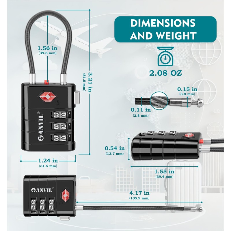 ANVIL Luggage Locks - TSA Approved, Advanced TSA008 Core, Alert