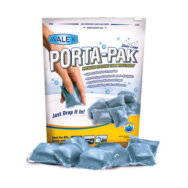 Walex Porta-Pak Holding Tank Deodorizer Drop-Ins, Controls Unpleasant Odors Even at Extreme Temperatures, Commercial Strength, Refreshing Clean Linen Fragrance, Made in The USA, 10 Treatments