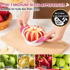 SCHVUBENR 3.5 Inch Apple Slicer with 12 Sharp Blades - Professional Apple Cutter - Stainless Steel Apple Corer - Super Sharp Apple Slicer and Corer - Slice Apple with Ease(Pink)