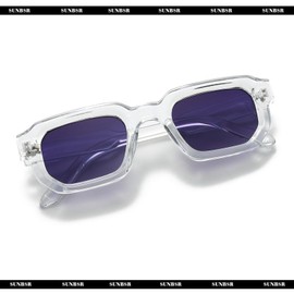 SUNBSR Retro Rectangle Sunglasses for Men Women Trendy Small Square Thick Frame Sun Glasses 90s Vintage Shades (Clear/Gradient Grey)