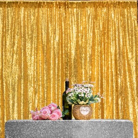 JYFLZQ Gold Sequin Backdrop Curtain 4x10ft(WxH) 2 Panels Glitter Sequence Backdrop for Parties Photo Booth Photography Background Drapes for Wedding Birthday Bridal Showers