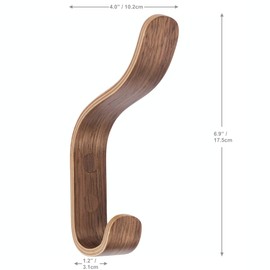 Plywood Wall Hooks Set of 4 Wood Coat Hooks Hanging Clothes Hats Robes Towels Walnut