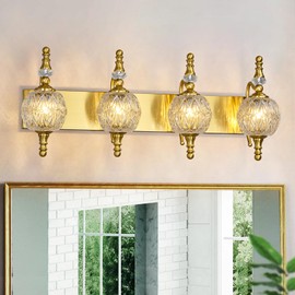 LBSQJ Modern Vanity Lighting Fixtures - 27.95 Inch Dimmable Wall Mounted Vanity Lamp,Bathroom Vanity Lights Over Mirror, Gold Electroplated Finish, for Makeup, Double Sink, and Small Bathrooms