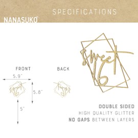 NANASUKO 16th Birthday Cake Topper - Sweet 16 - with Modern Geometric Frame - Double Sided Gold Glitter - Premium Quality Made in USA
