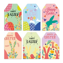 60 PCS Easter Paper Gift Tags Colorful Bunny Sign Tags with Hemp Rope Hanging Labels Gift for Cute Rabbit Easter Holiday Party DIY Presents Package Prnament Kits