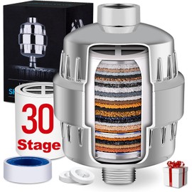 30 Stage Shower Filter with one Replacement - High Output - Shower Water Filtering - Improving Skin, Hair and Nails's Condition - High Filtering Capacity for Chlorine - Kids and Pets Available.