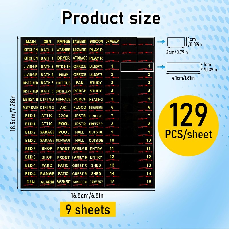 Classicseali 9 Sheets (1161pcs) Electric Panel Labels, Waterproof Easy to