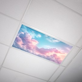 Pink Sky with Clouds Fluorescent Light Covers, 4Pcs Light Cover Filters for Ceiling Lights Decorative Magnetic Light Covers for Home Office Creative Light Filters Decor 4 x 2 ft