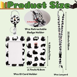 Eartim Cute Black Cat ID Badge Holder with Lanyard - 3Pcs Cat Lanyard Card Holder with Retractable Badge Reel Metal Clip Name Tag for kids Nurse Pet Lover Office Staff Student Birthday Christmas Gifts