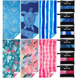 6 Pack Lightweight Thin Beach Towel Oversized 71"x32" Big Extra Large Microfiber Sand Free Towels for Adult Quick Dry Travel Camping Beach Accessories Vacation Essential Gift Turtles Shell Stripe Leaf
