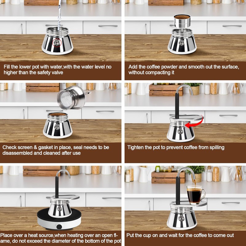 DITOSH 1 Cup Single Tube Moka Pot Stainless Steel Stovetop