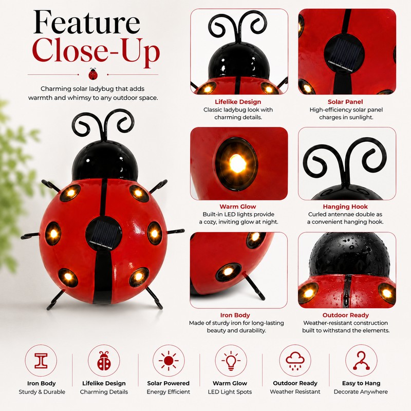 Solar Ladybug Light for Outdoor Decor – IP65 Metal Hanging