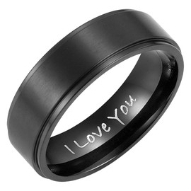 Willis Judd 7mm Titanium Ring for Men Engraved I Love You In Gift Box Wedding Band Ring Mens Engagement Ring Groove Promise Ring Comfort Fit Black Size U