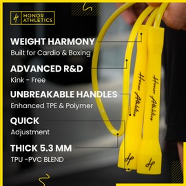 Honor Athletics | Pro Boxing Rope 3.0 | 5.3mm Jump Rope Indoor/Outdoor Adjustable For Boxing | Ultra-Durable, Non-Kinking TPU-PVC blend / Unbreakable Handles | Adjustable TPU-PVC blend | Skipping Rope for Men & Women & Boxer Rope Jump Rope (White Handles