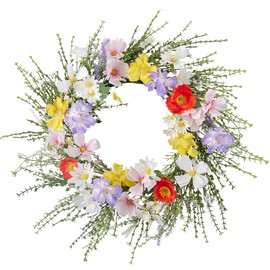 20 Inch Spring Wreaths for Front Door Summer Greenery Wreath for Front Door for All Seasons Artifical Floral Outdoor Wreaths Weatherproof for Wall Farmhouse Porch Patio Home Decor