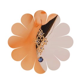 Vintage Blue Diamond Flower Earrings Gold Flower Earrings Golden Metal Flower with Blue Crystal Earring Jewelry for Women Girls, Cubic Zirconia, Crystal