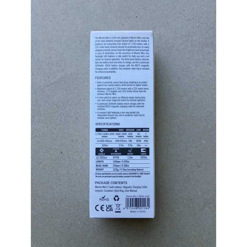 OLIGHT Warrior Mini 2 Black Lava Rechargeable EDC Tactical Flashlight