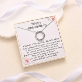 KORAS 40th Birthday Gifts for Women, 40 Birthday Gift Ideas for Daughter Sister Friend, Silver 40th Necklace Jewellery with 4 Rings for 40 Year Old Women