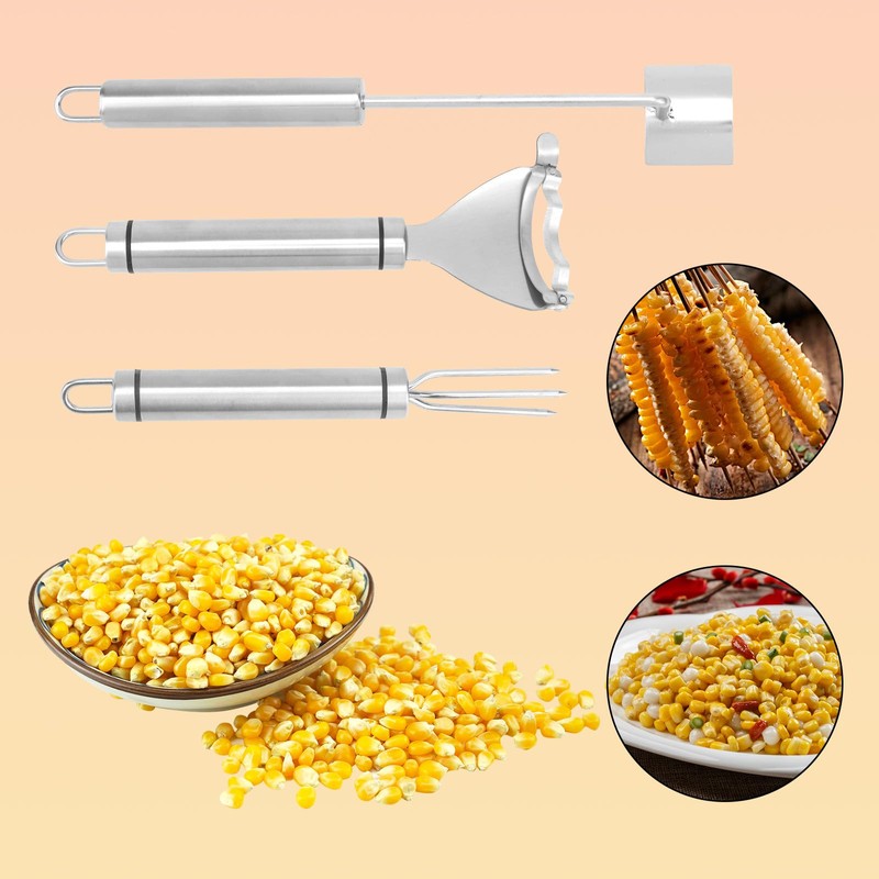 3pcs Corn Cob Peeler, Stainless Steel Corn Cob Holders Stripper