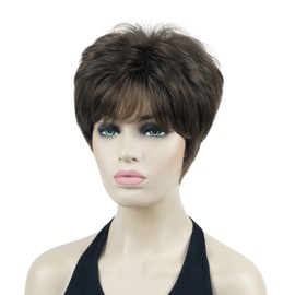 Lydell 8" Short Straight Women Wigs Layered Natural Heat Resistant Synthetic Wigs (Light Chestnut Brown)