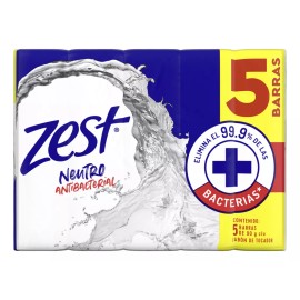 Zest Jabón En Barra Neutro Antibacterial Limpieza Para Pieles Sensibles Que Elimina Hasta El 99.9 % De Las Bacterias* 5 X 90 G