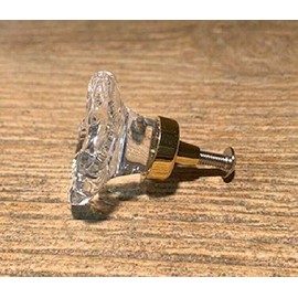 Clear Rose Cut Crystal Drawer Pull Gold Accent with Brass Base 0170-51538G