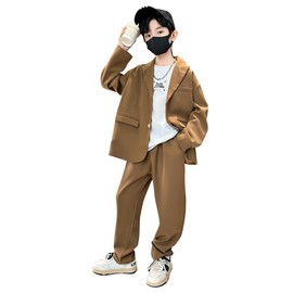 TYYRBMG DYH014 Boy's Formal Suit, Long Sleeve, 2-Piece Set, Jacket, Pants, School Entrance Ceremonies, Recitals, Weddings, Shichi-Go-San 47.2 - 66.9 inches (120 - 170 cm), Braun