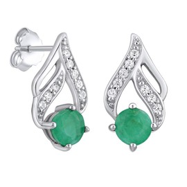 SILVEGO Women's Earrings Made of 925 Sterling Silver with Genuine Green Emerald, Silver, Emerald