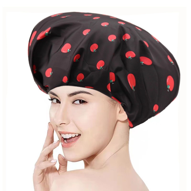 Shower Cap,Adjustable Large Shower Cap for Women,Cloth Lined EVA Exterior