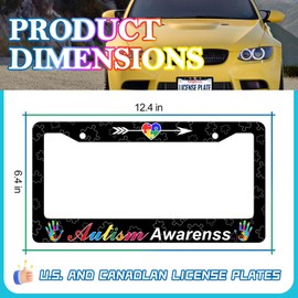 HCSS 2PCS Autism Awareness License Plate Frames Color Puzzle Palms License Plate Holder Stainless Steel Auto Parts Rust-Proof Waterproof Car Decorative Tag Frames for Standard US 12x6 Inch