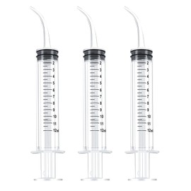 3 PCS Dental Irrigation Syringe 12cc Dental Syringe Disposable Graduated Syringe Cleaning Syringe Oral Irrigator Curved Syringe Tip Feeding Injection Tool with Curved Tip Syringe for Tonsil Stones