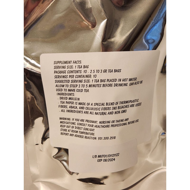 Mullein Leaf Tea Bags - All Natural Wildcrafted (10)