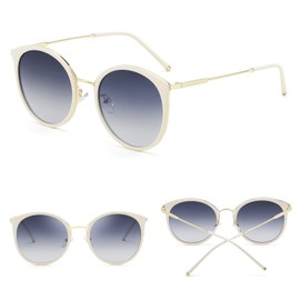 FEISEDY B1326 Women's TAC Polarized Sunglasses, UV400, UV Protection, TR90, Driving, Fishing, Climbing, Shopping, Travel, Stylish, Round, white