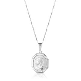 Vanbelle Rhodium Plated 925 Sterling Silver Jesus Medal Pendant Necklace for Men and Women