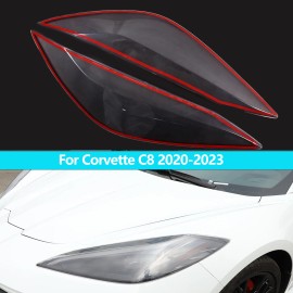 e-power-auto-Trim For Corvette C8 2020-23 Pair Headlight Lens Lenses Cover Left & Right Clear Trim