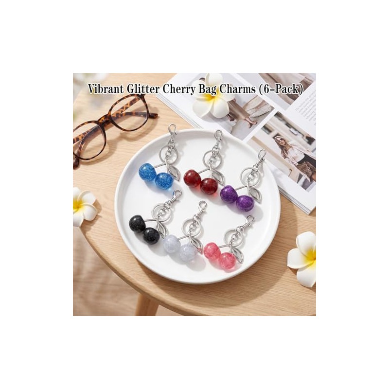 12 Pcs Glitter Cherry Bag Charm Set - Stylish Keychain